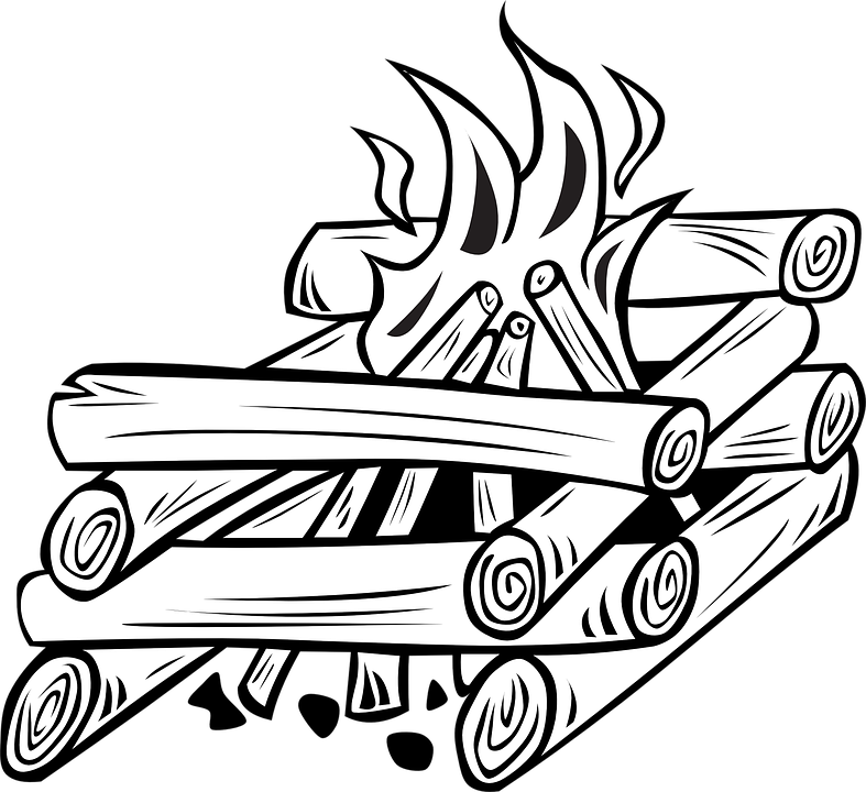 Campfire, Firewood, Wood, Log, Cooking, Fire, Flame - Wood Log Black And White, Transparent background PNG HD thumbnail
