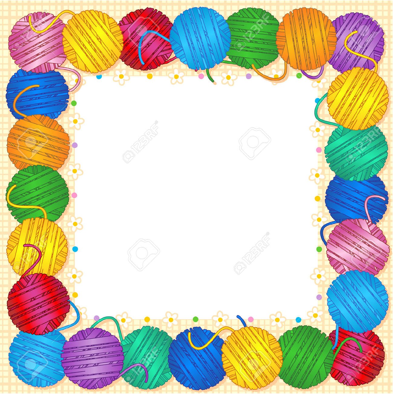 Full Square Frame Made Of Colorful Yarn Balls For Cards - Yarn Border, Transparent background PNG HD thumbnail