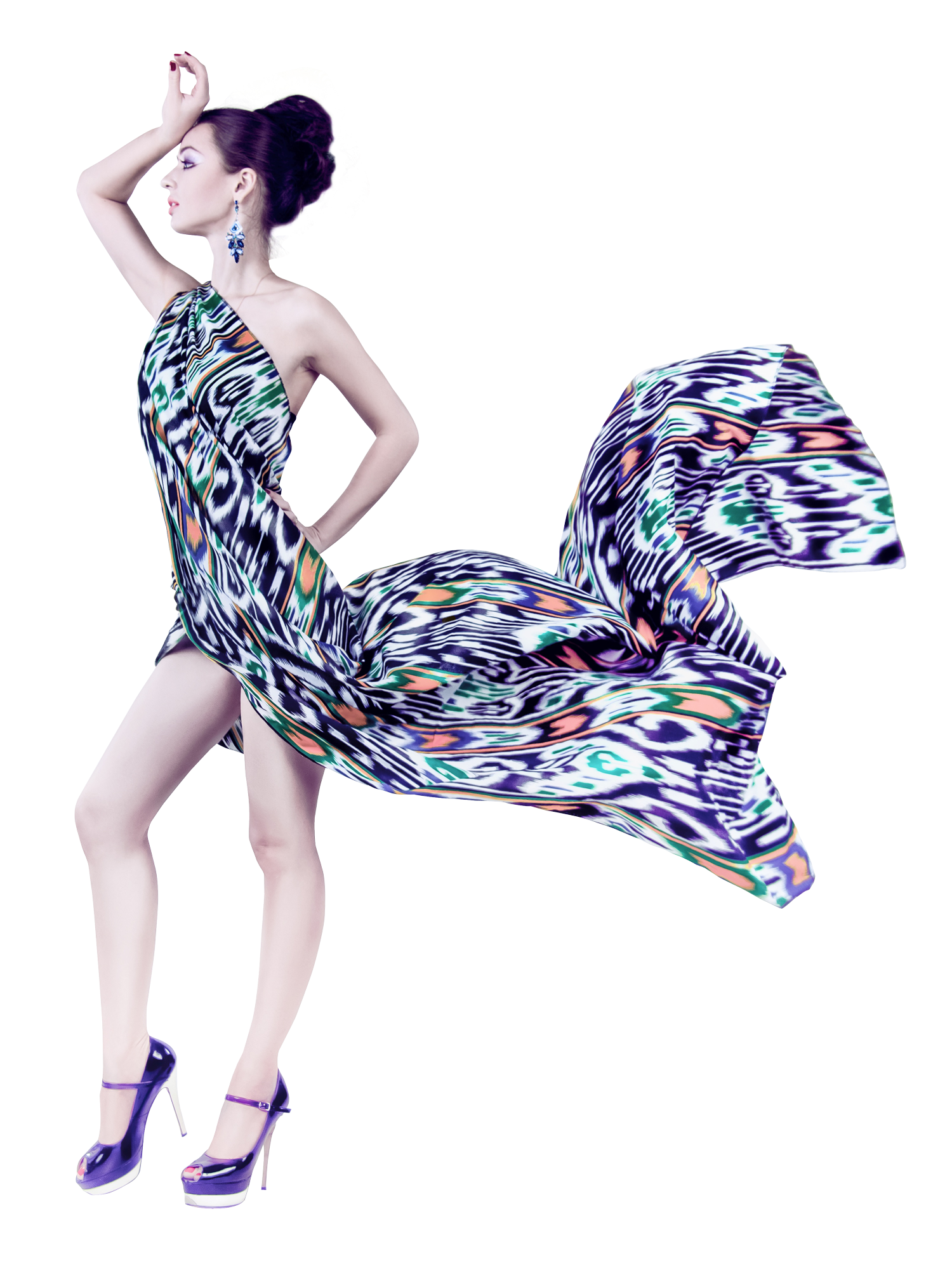 Young Woman In Fashion Flying Fabric Dress Png Image - Fashion, Transparent background PNG HD thumbnail